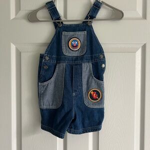 Vintage Y2K Sesame Street Grover Kids Overalls with Patches